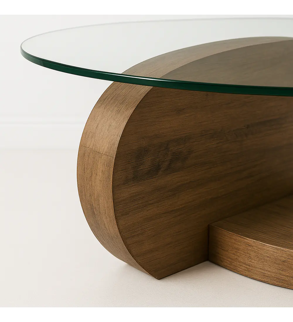 Mesa de Centro DuoGlass con Bases de Madera y Superficie de Vidrio