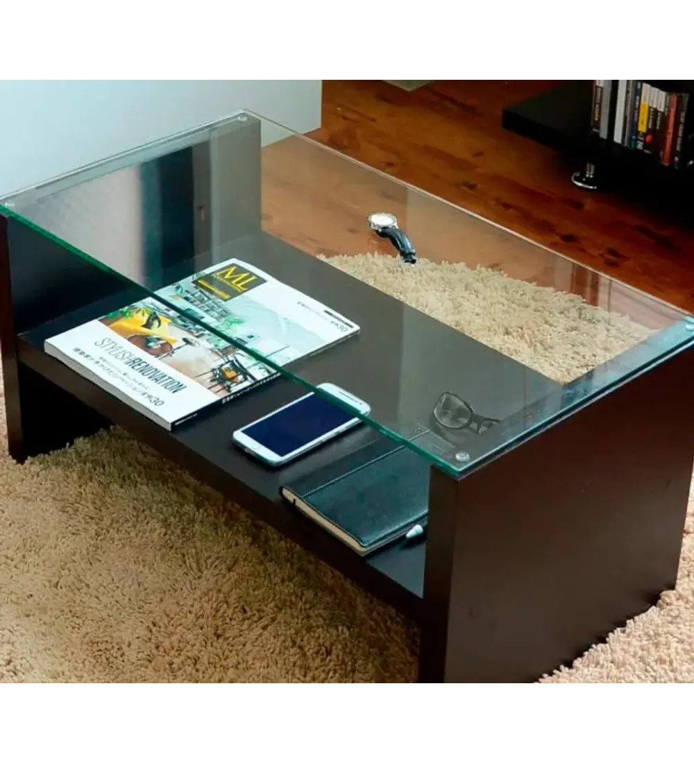 Mesa de Centro Moderna Madera Walnut Wood Vidrio