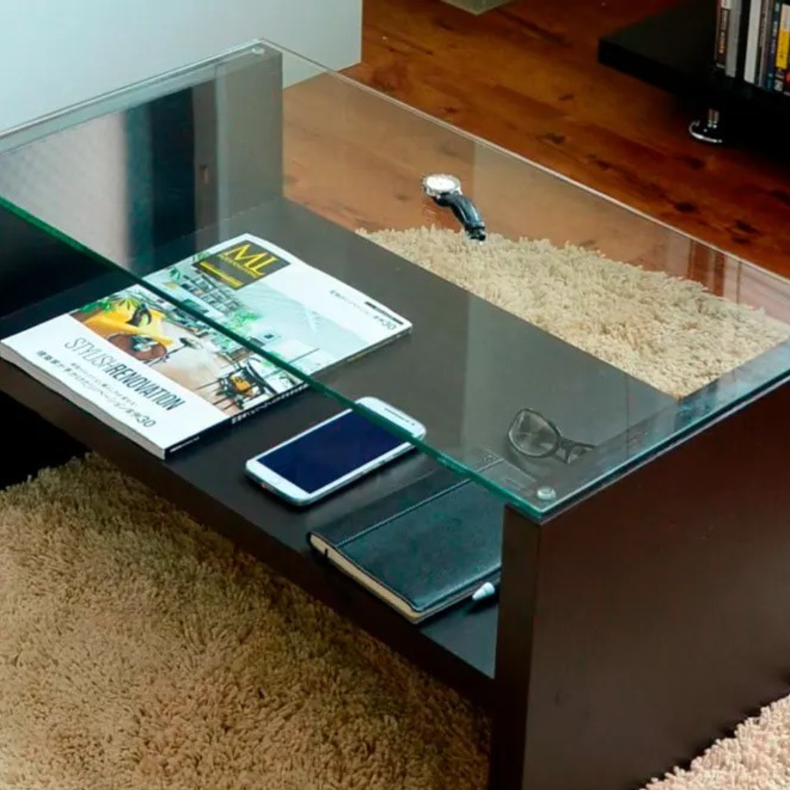 Mesa de Centro Moderna Madera Walnut Wood Vidrio 5