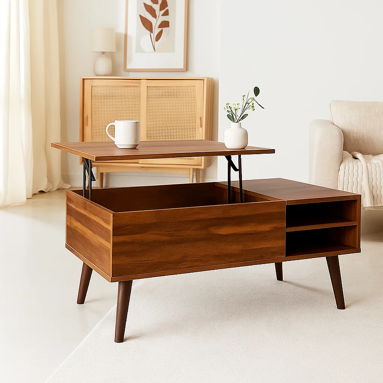 Mesa de Centro Rústica Greva Lift con Cajones y Repisa 1