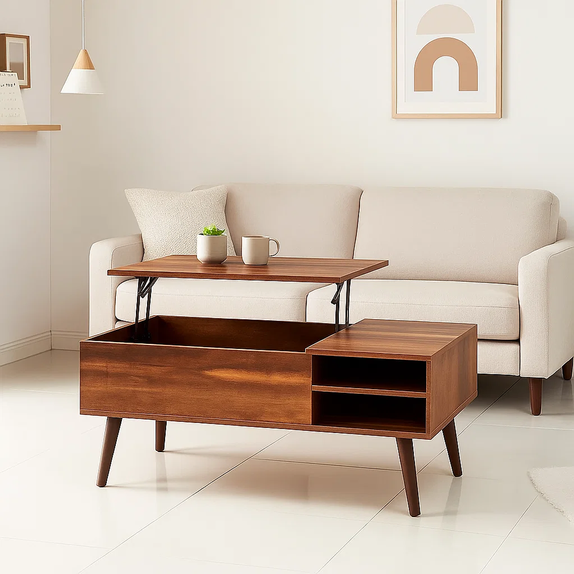 Mesa de Centro Rústica Greva Lift con Cajones y Repisa 2