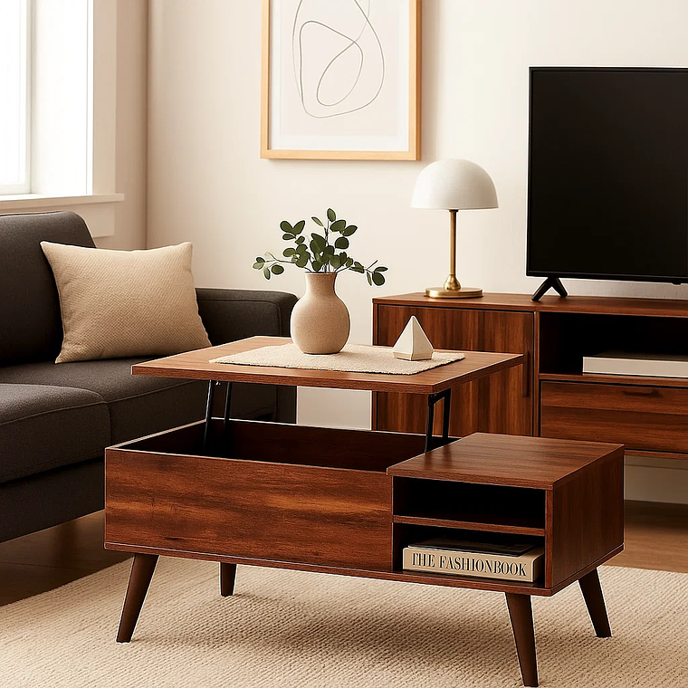 Mesa de Centro Rústica Greva Lift con Cajones y Repisa 3