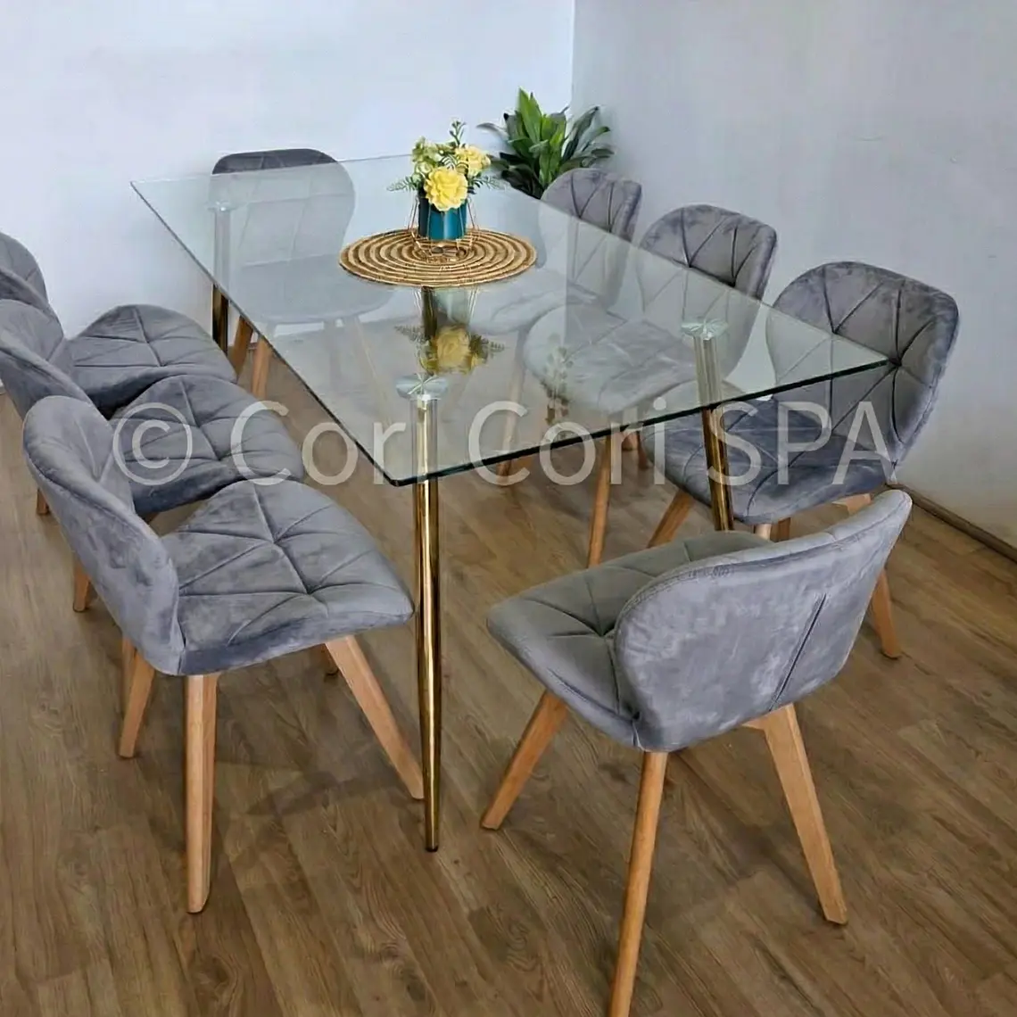 Comedor Rubi Gold 160x80cms  + 8 Sillas Mariposa Velvet  14