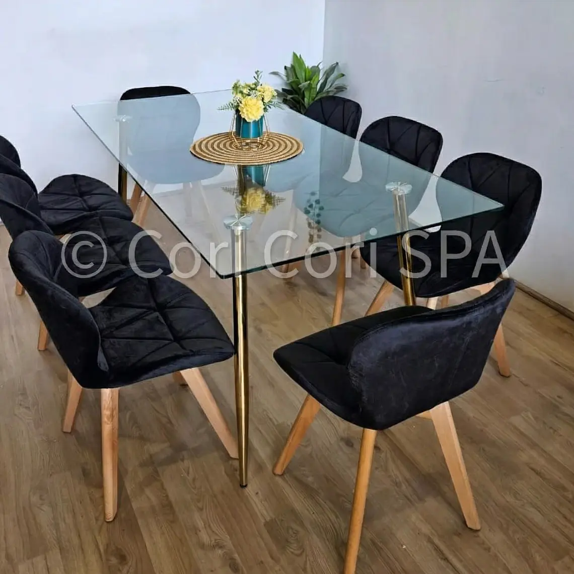 Comedor Rubi Gold 160x80cms  + 8 Sillas Mariposa Velvet  15