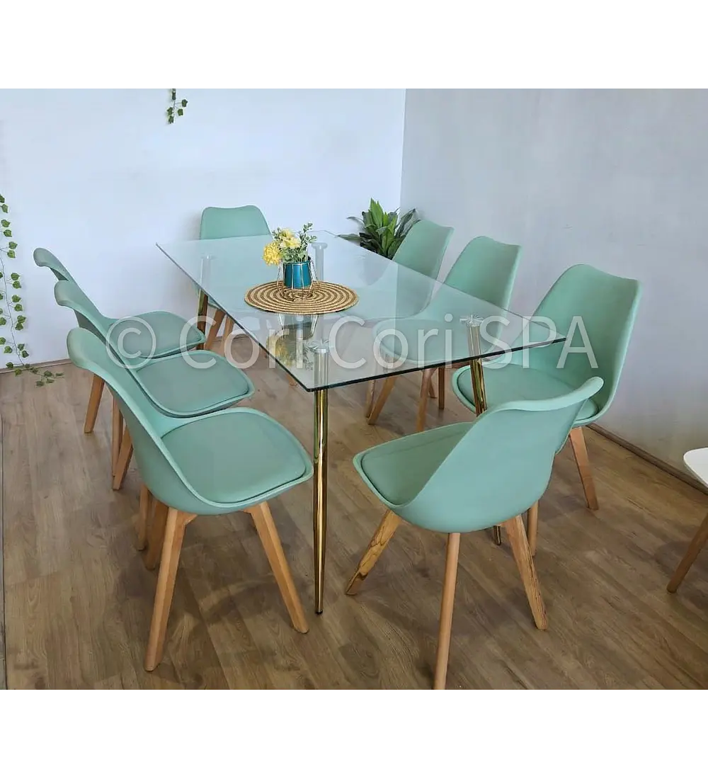 Comedor Rubi Gold 160x80cms  + 8 Sillas Tulip