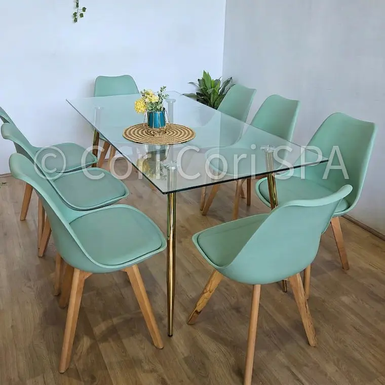 Comedor Rubi Gold 160x80cms  + 8 Sillas Tulip 34