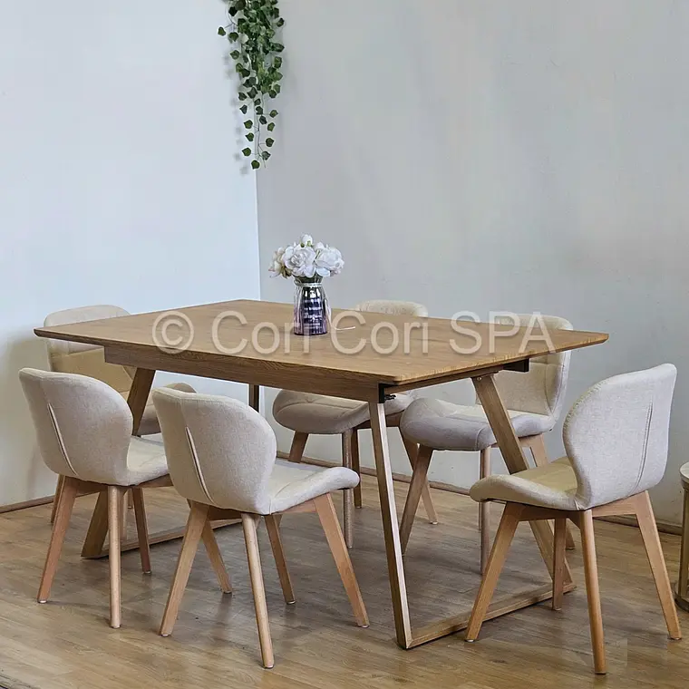 Comedor Mesa Expandible Rectangular + 6 Sillas Mariposas Ecocuero Wood 12