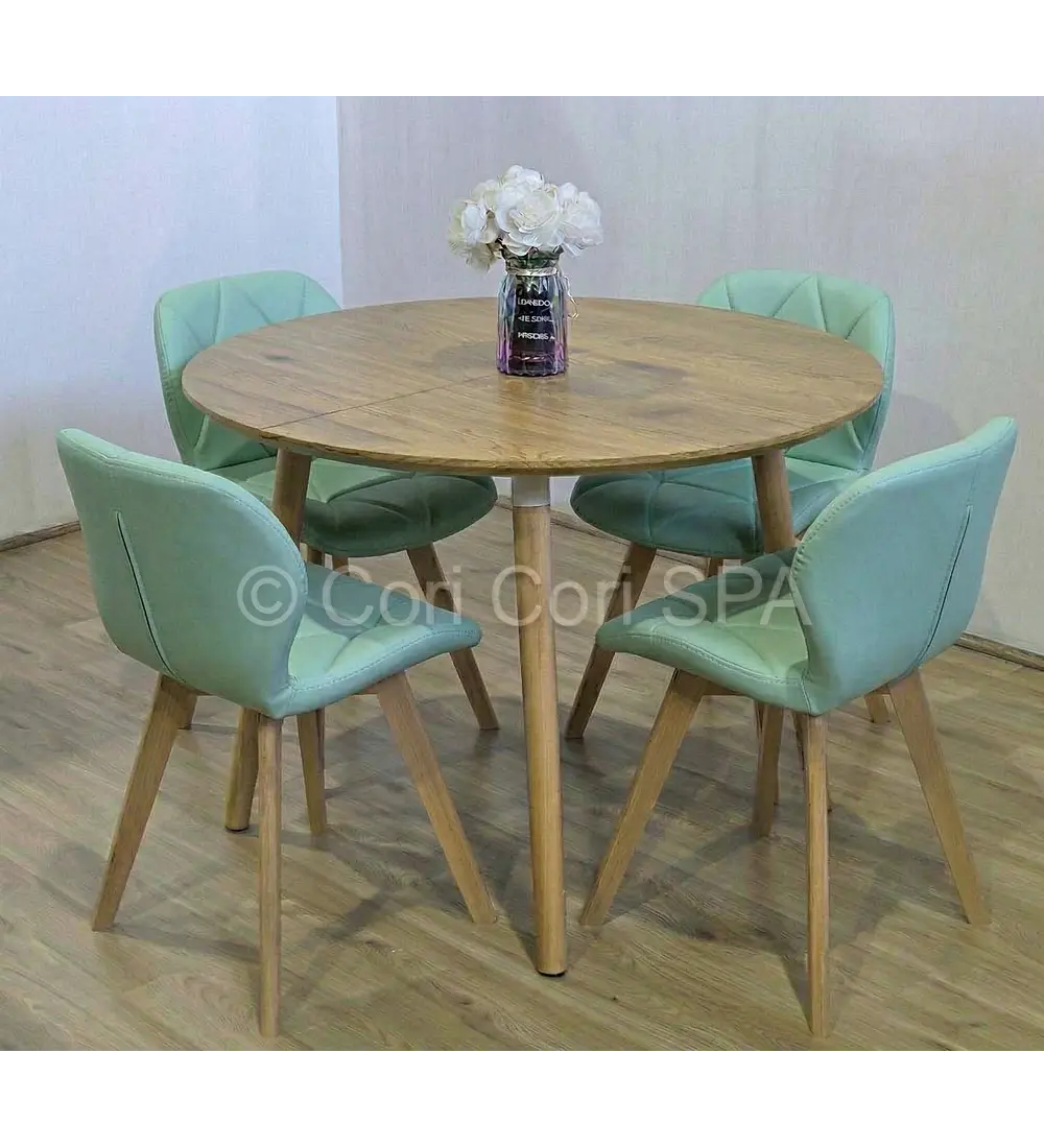 Comedor Mesa Expandible (100 - 180cms) + Sillas Mariposa Ecocuero Wood 