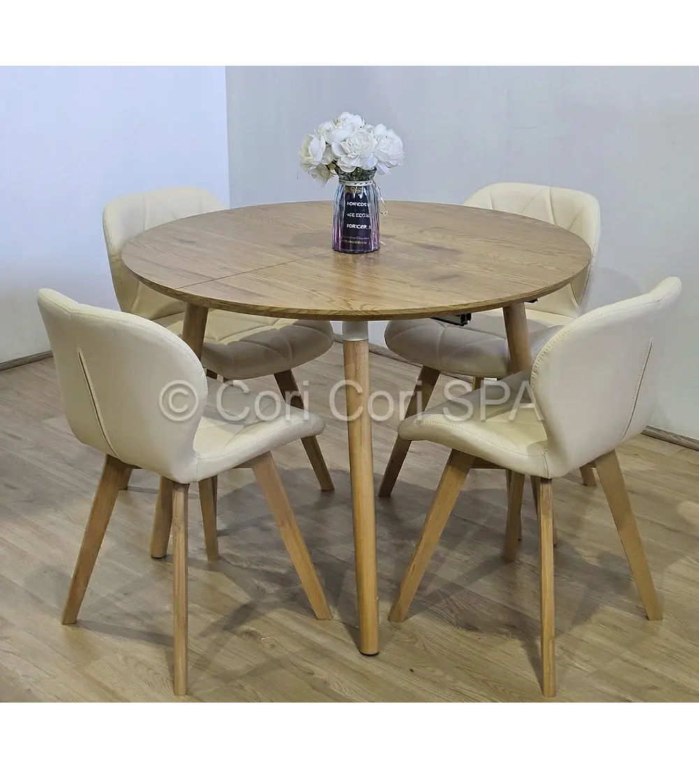 Comedor Mesa Expandible (100 - 180cms) + Sillas Mariposa Ecocuero Wood 