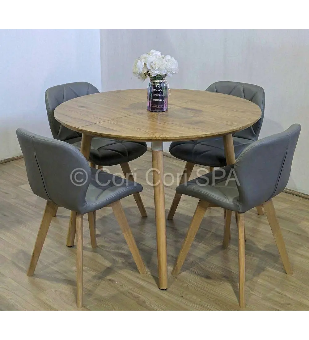 Comedor Mesa Expandible (100 - 180cms) + Sillas Mariposa Ecocuero Wood 