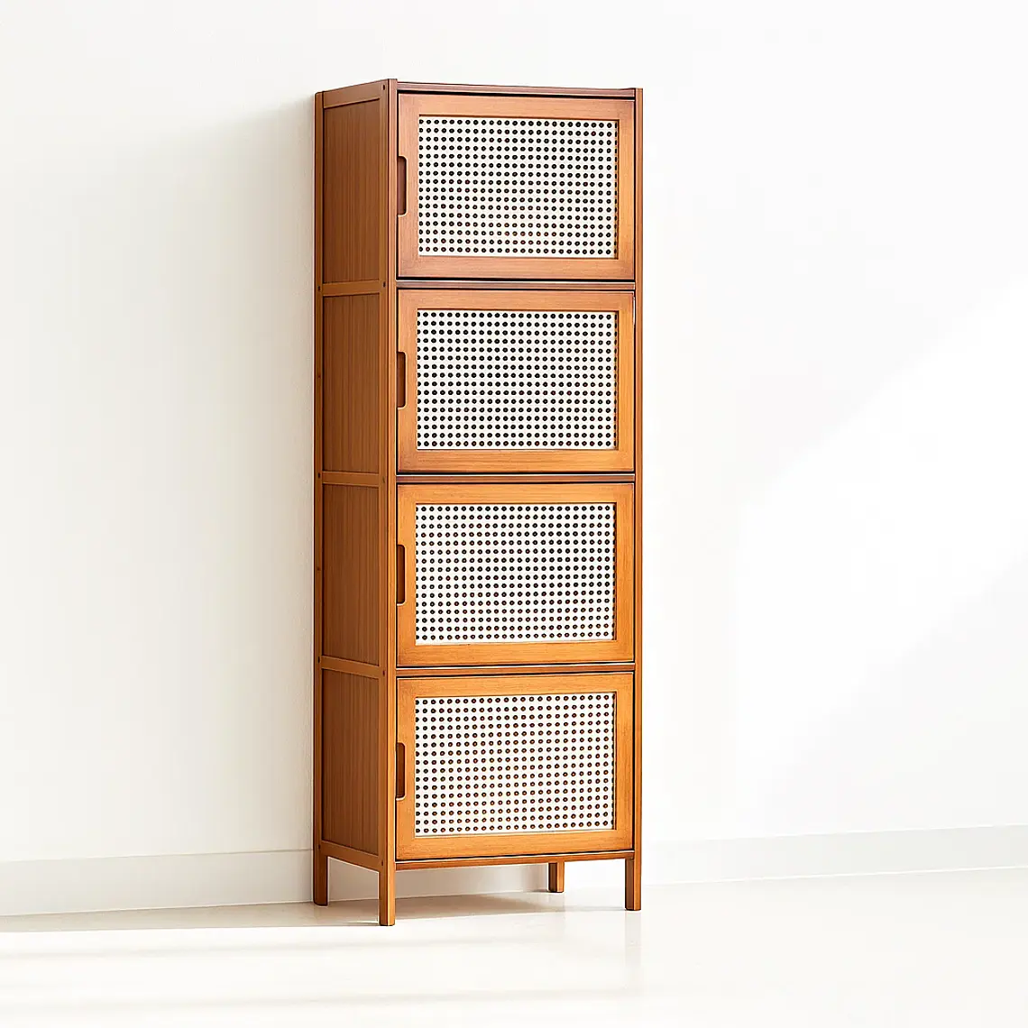 Vitrina EcoLuxe de Bambú y Ratán Sintético 4 Niveles 2