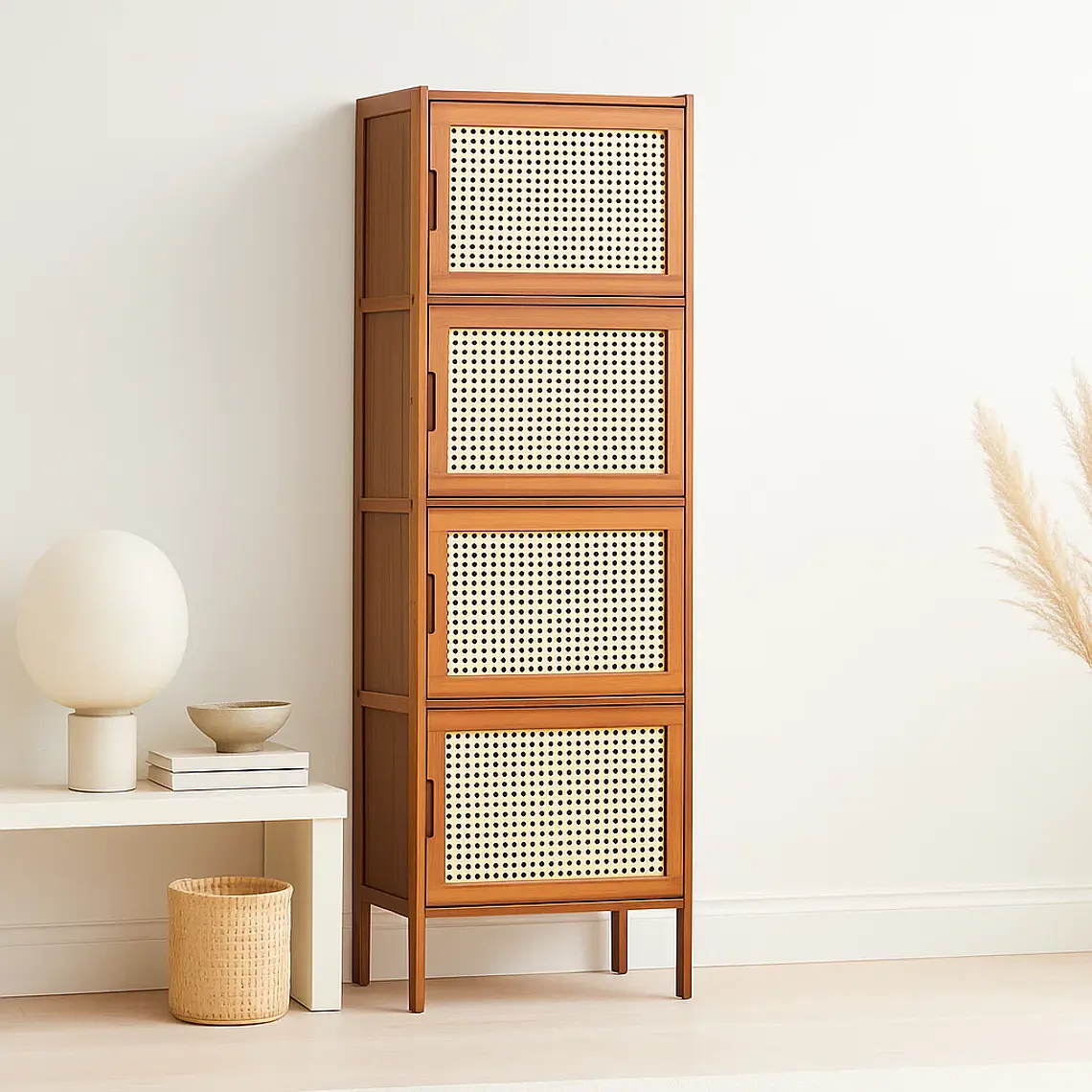 Vitrina EcoLuxe de Bambú y Ratán Sintético 4 Niveles 3