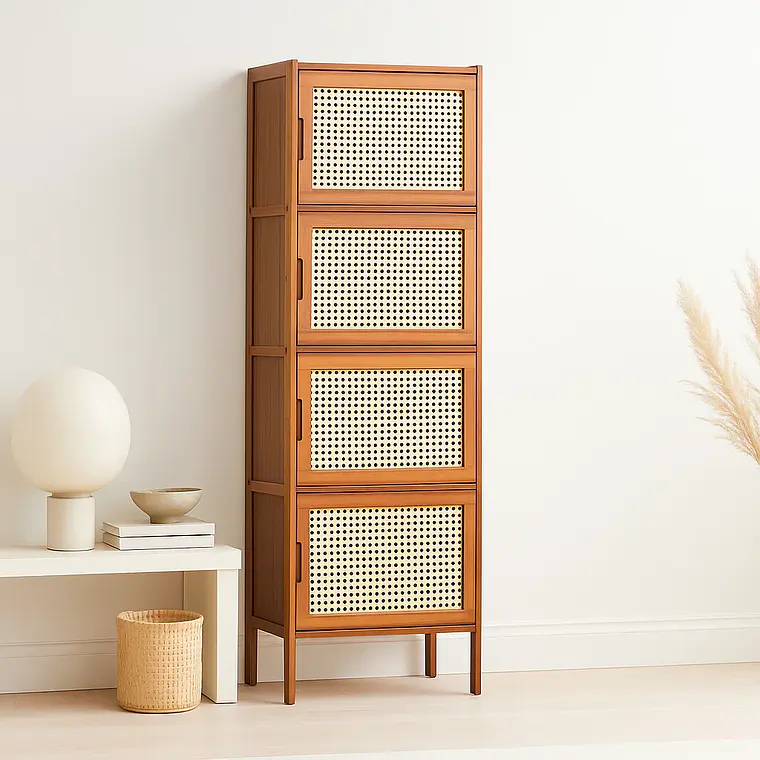 Vitrina EcoLuxe de Bambú y Ratán Sintético 4 Niveles 3