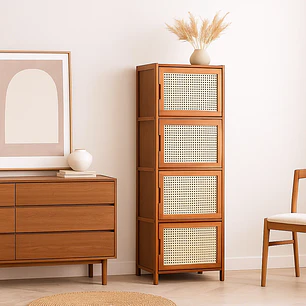 Vitrina EcoLuxe de Bambú y Ratán Sintético 4 Niveles