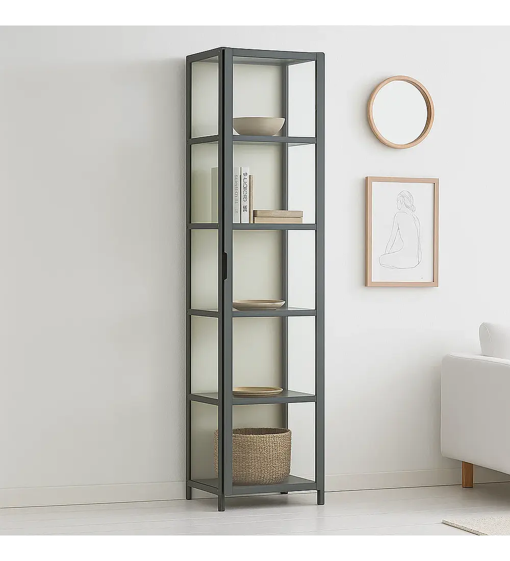 Vitrina BambooLine Estrecha con Puertas Acrílicas 5 Niveles