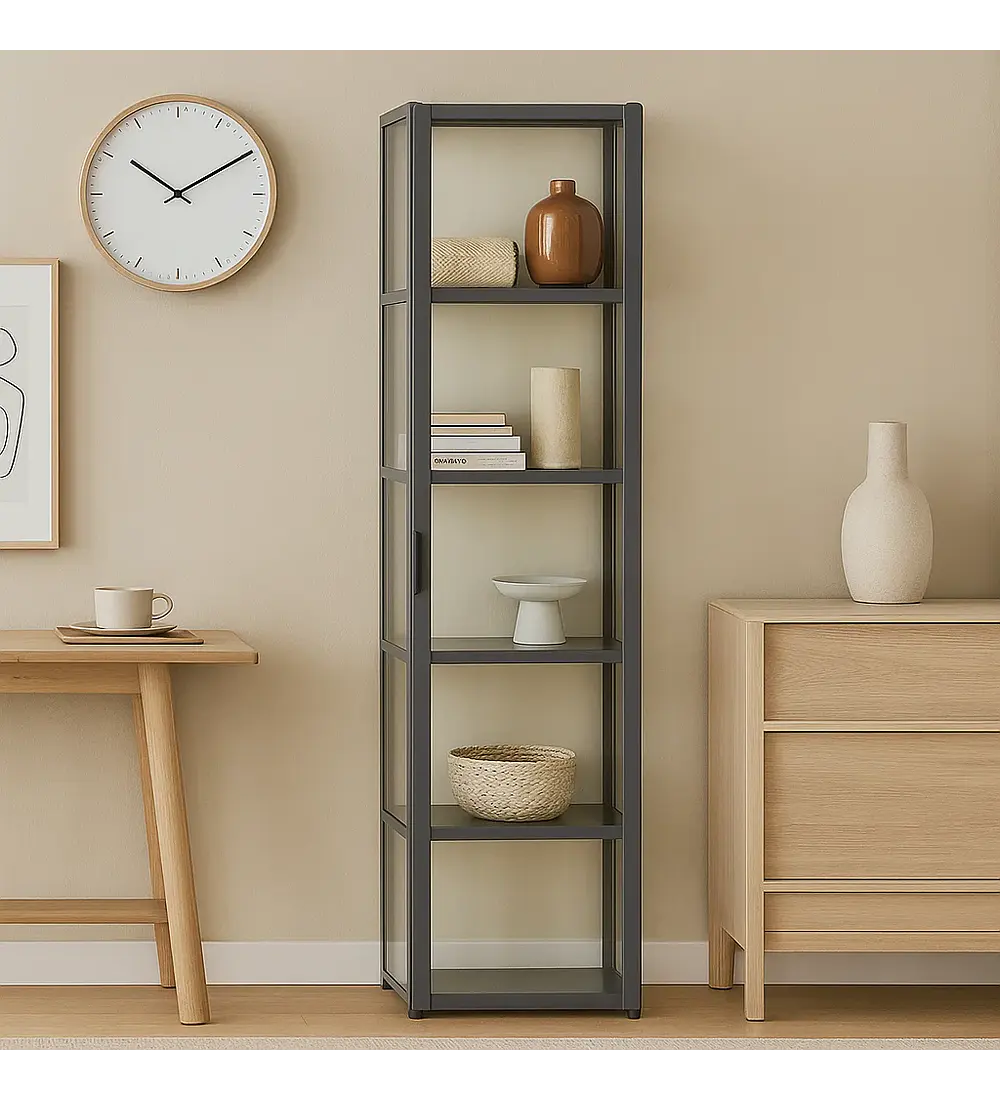 Vitrina BambooLine Estrecha con Puertas Acrílicas 5 Niveles