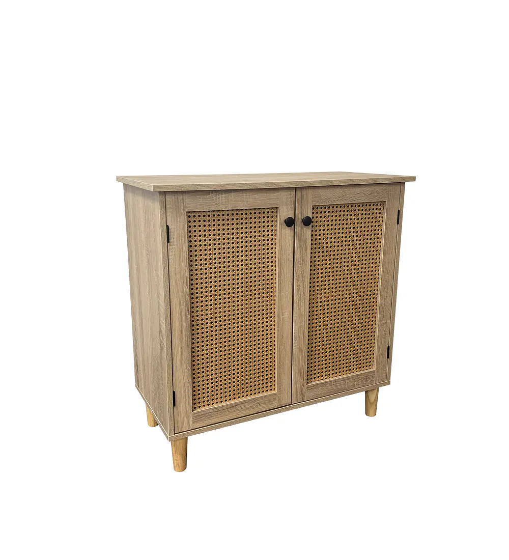 Cómoda 2 Puertas con Rattan - Madera Clara