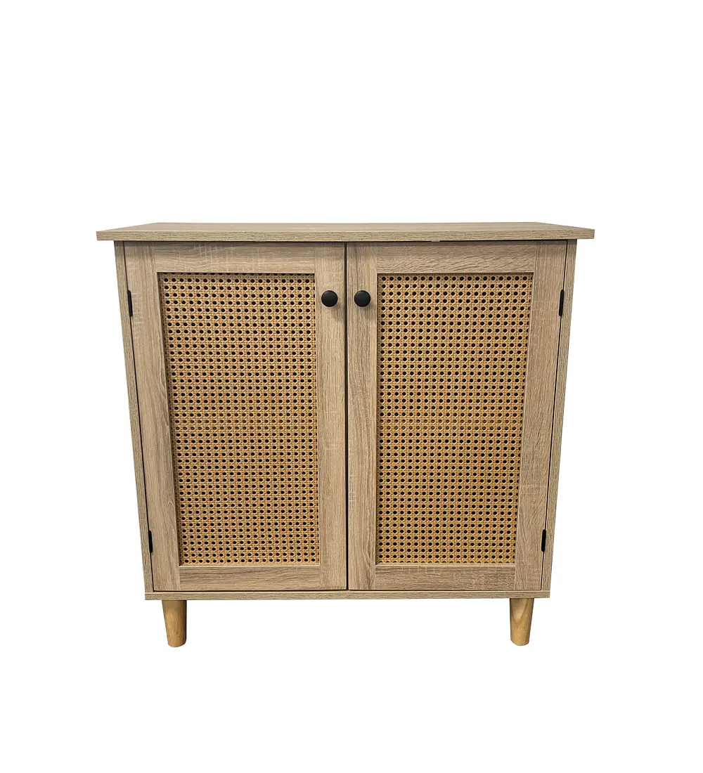 Cómoda 2 Puertas con Rattan - Madera Clara