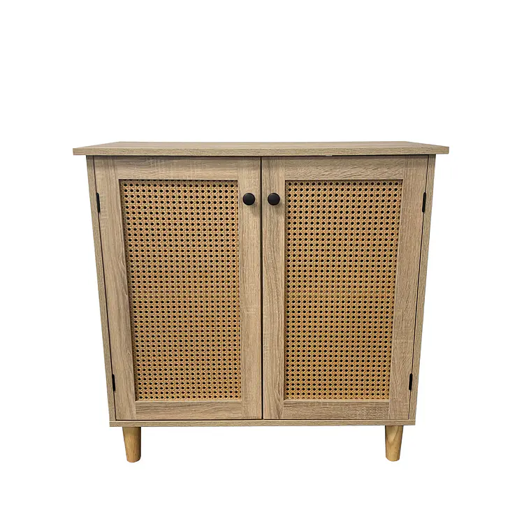 Cómoda 2 Puertas con Rattan - Madera Clara 4