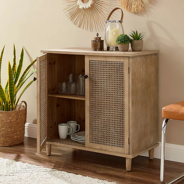 Cómoda 2 Puertas con Rattan - Madera Clara 1