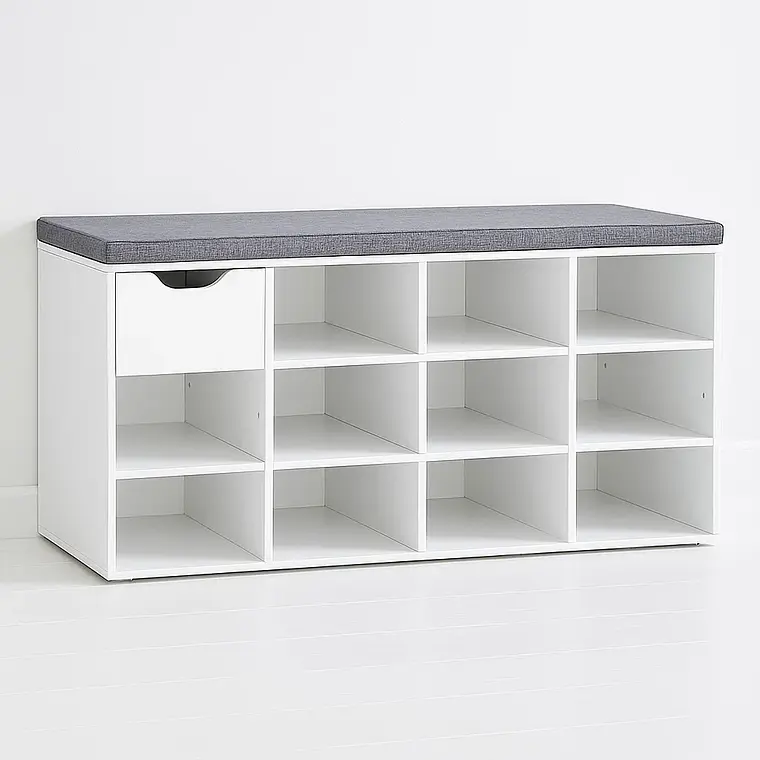 Banco Zapatero Blanco con Cojín y Compartimentos 3