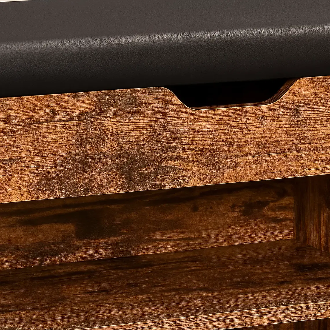 Banco Zapatero de Madera Rústica con Asiento Acolchado y Baúl de Almacenaje 4