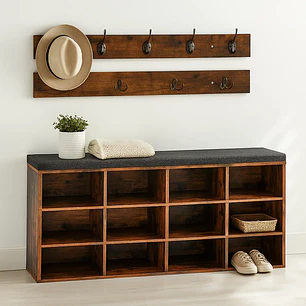 Banco Organizador con Zapatero y Percheros Rústicos