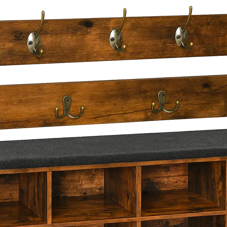 Banco Organizador con Zapatero y Percheros Rústicos 4