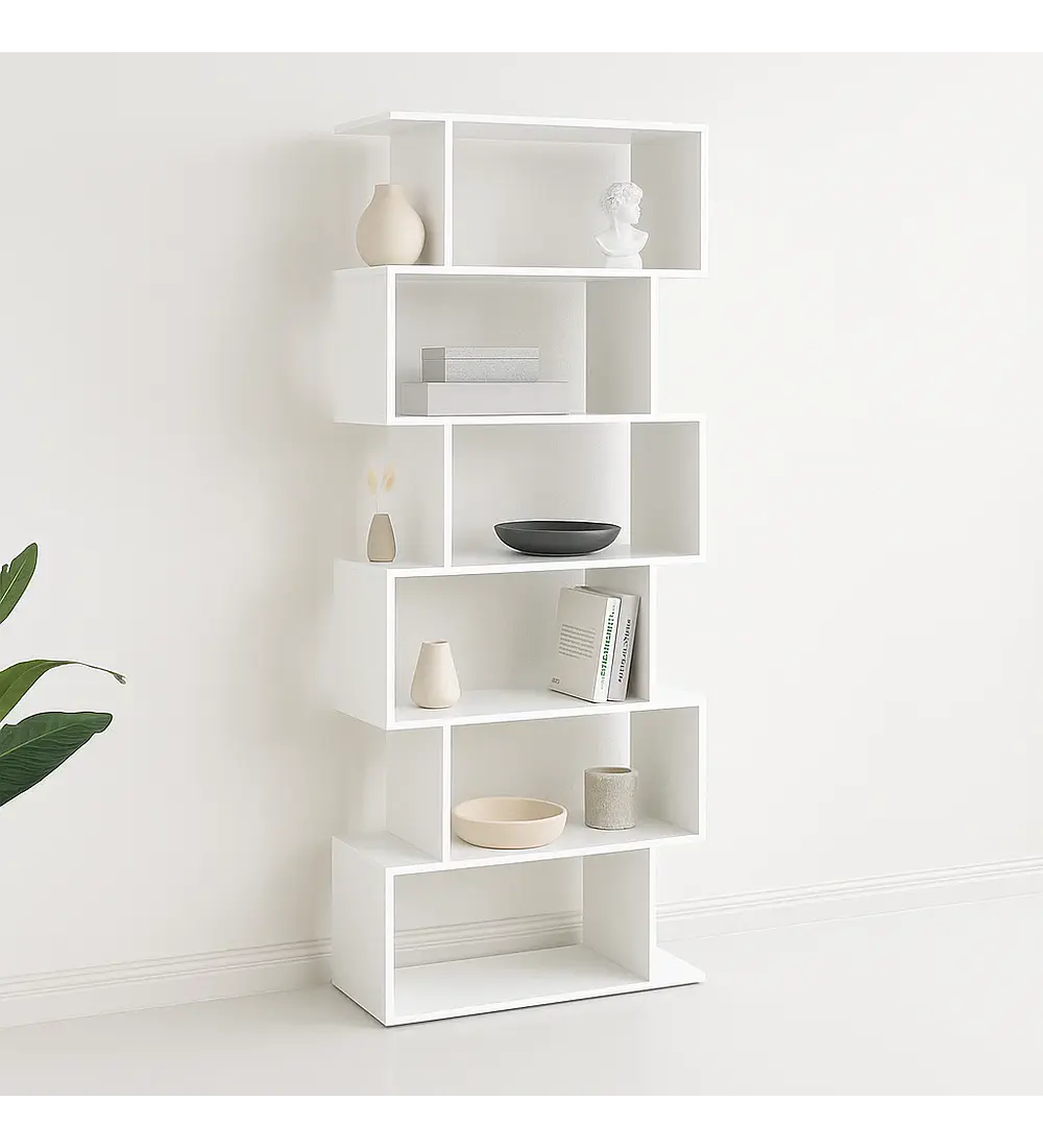 Estantería Moderna ZigZag de 6 Niveles - Blanco