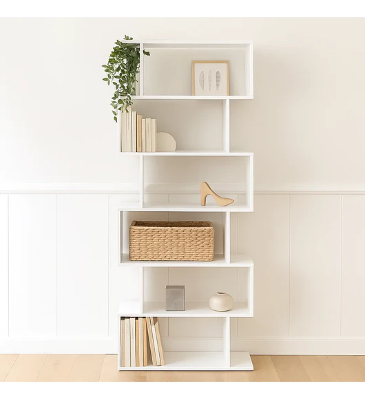 Estantería Moderna ZigZag de 6 Niveles - Blanco