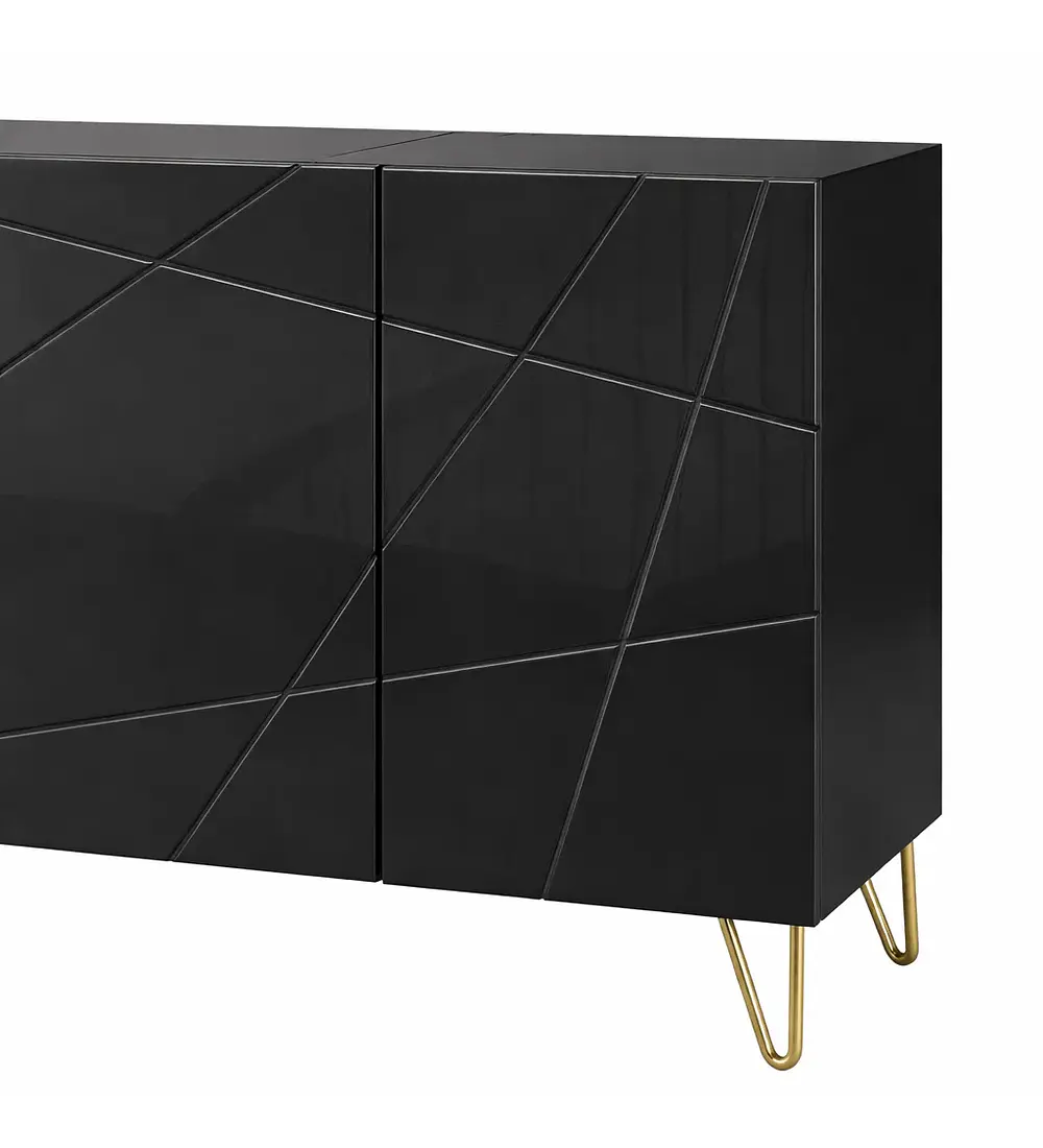 Buffet Moderno LuxLine Negro con Patas Doradas
