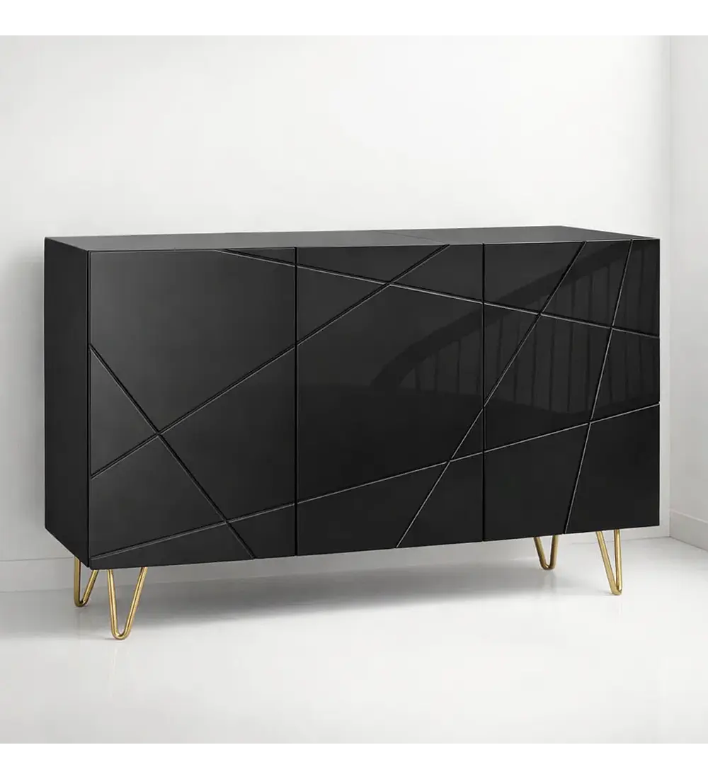 Buffet Moderno LuxLine Negro con Patas Doradas