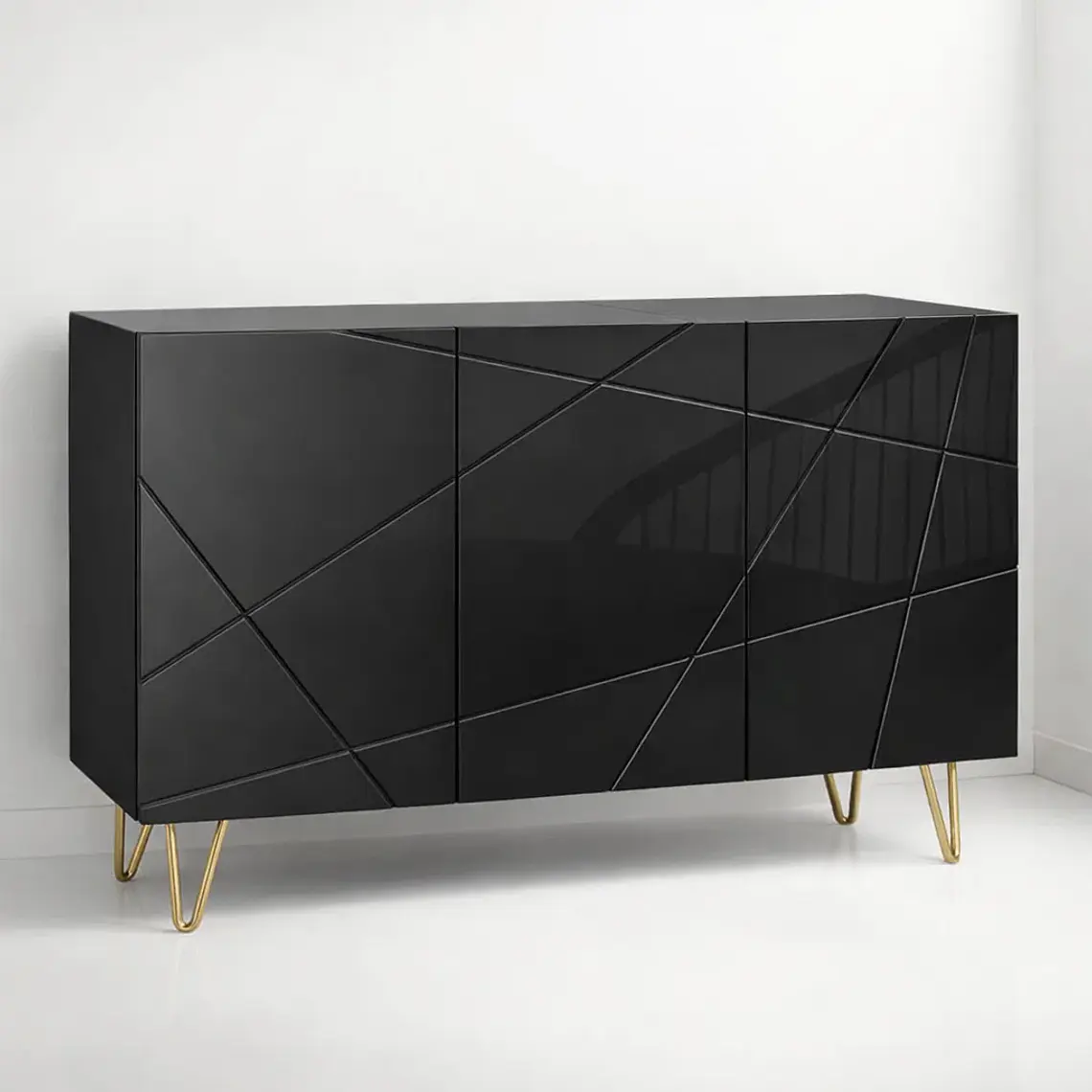 Buffet Moderno LuxLine Negro con Patas Doradas 4