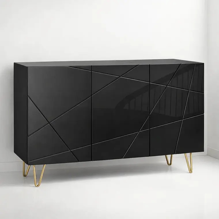 Buffet Moderno LuxLine Negro con Patas Doradas 4
