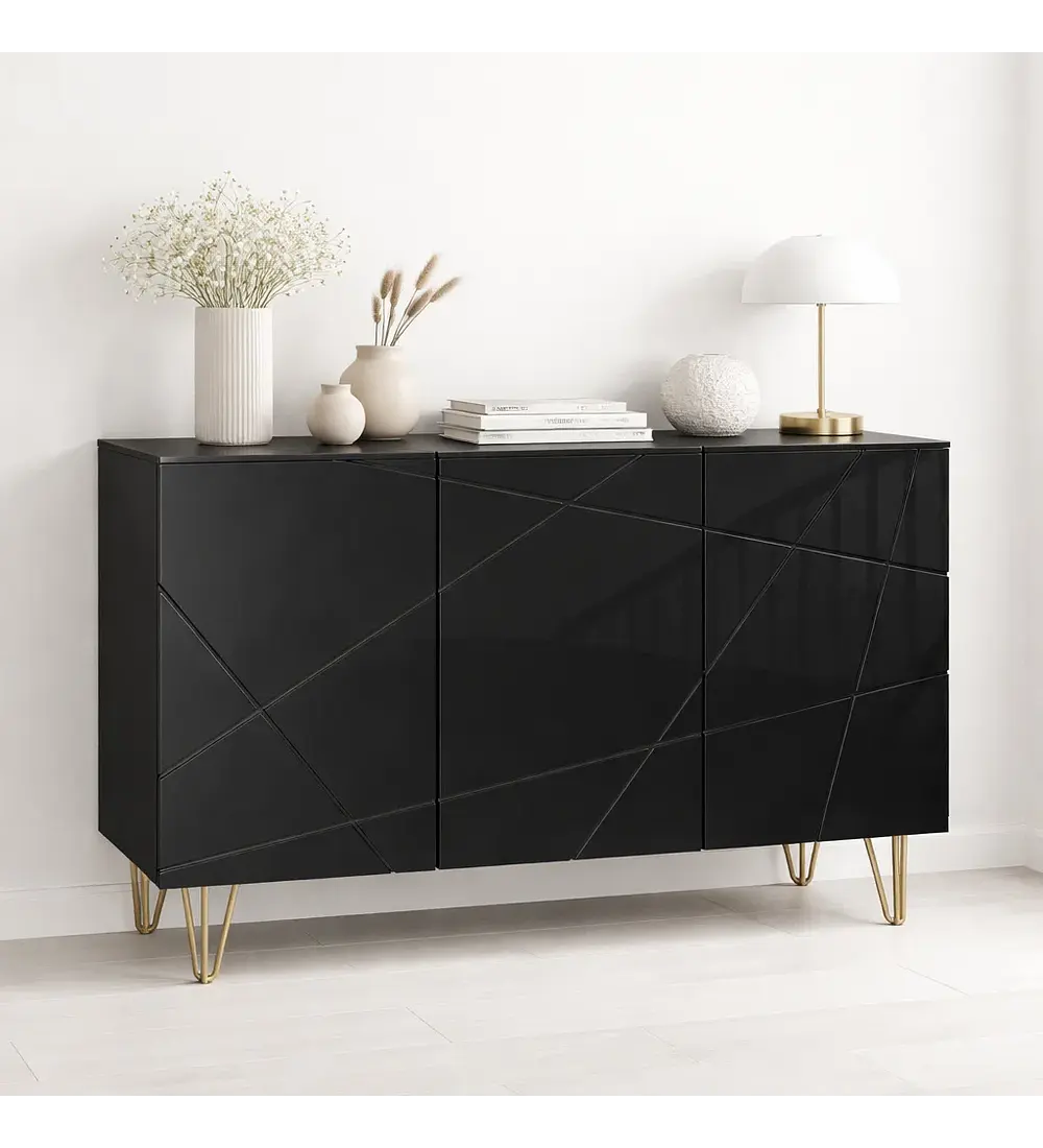 Buffet Moderno LuxLine Negro con Patas Doradas