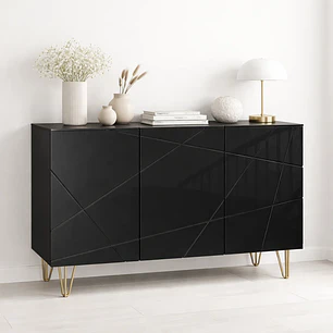 Buffet Moderno LuxLine Negro con Patas Doradas