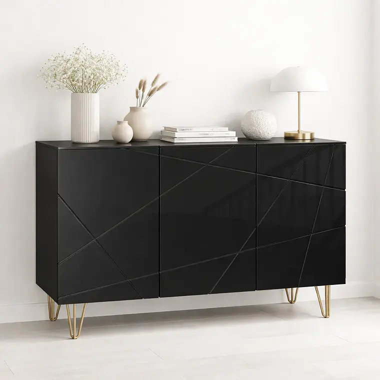 Buffet Moderno LuxLine Negro con Patas Doradas 2