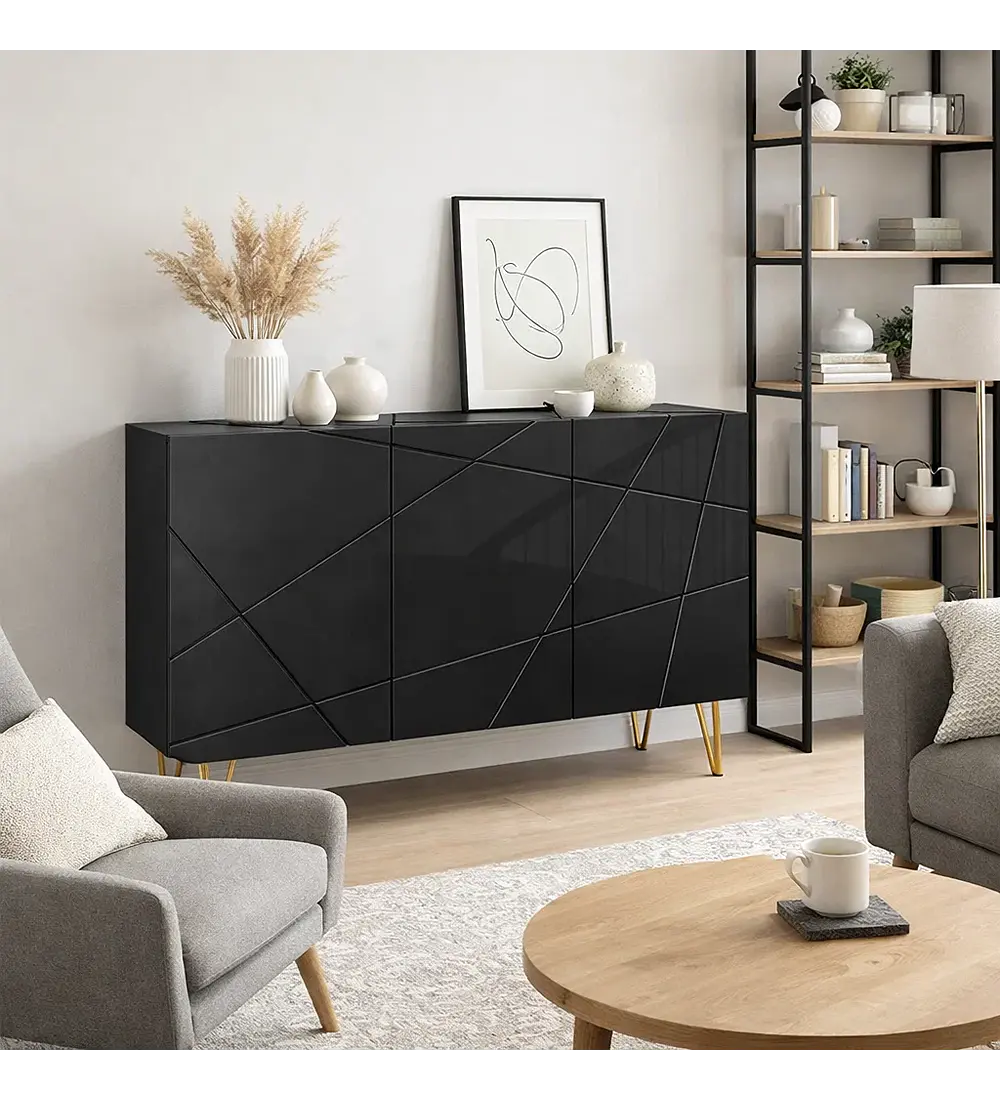 Buffet Moderno LuxLine Negro con Patas Doradas