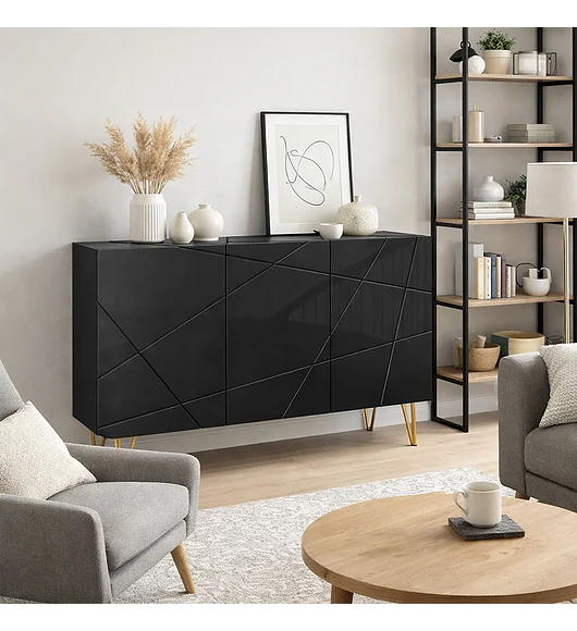 Buffet Moderno LuxLine Negro con Patas Doradas