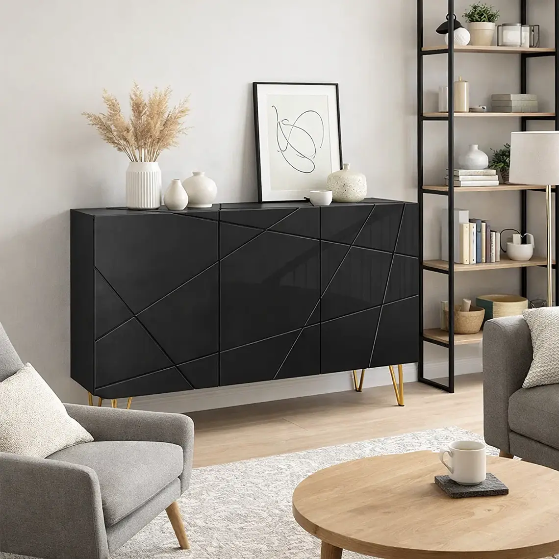 Buffet Moderno LuxLine Negro con Patas Doradas 1