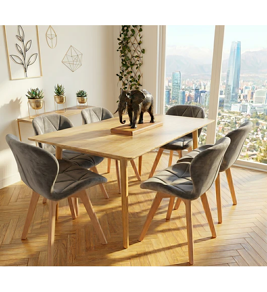 Comedor Mesa Vema 140x80cms  + 6 Sillas Mariposa Velvet