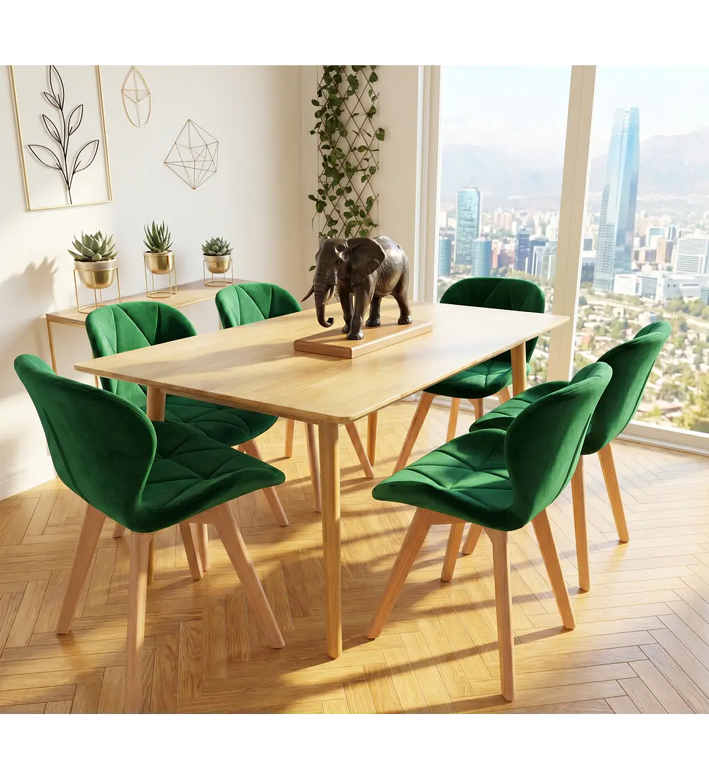 Comedor Mesa Vema 140x80cms  + 6 Sillas Mariposa Velvet