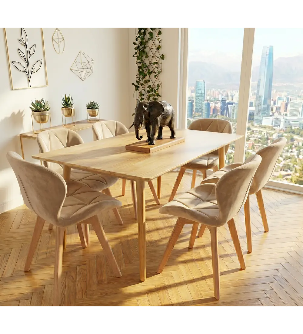 Comedor Mesa Vema 140x80cms  + 6 Sillas Mariposa Velvet