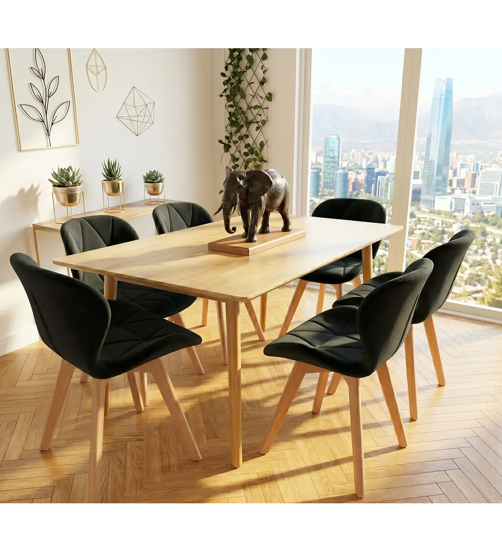 Comedor Mesa Vema 140x80cms  + 6 Sillas Mariposa Velvet