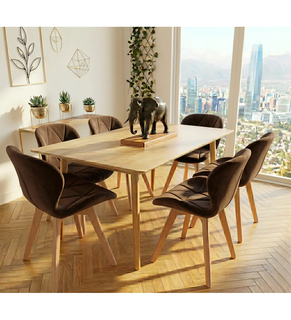 Comedor Mesa Vema 140x80cms  + 6 Sillas Mariposa Velvet