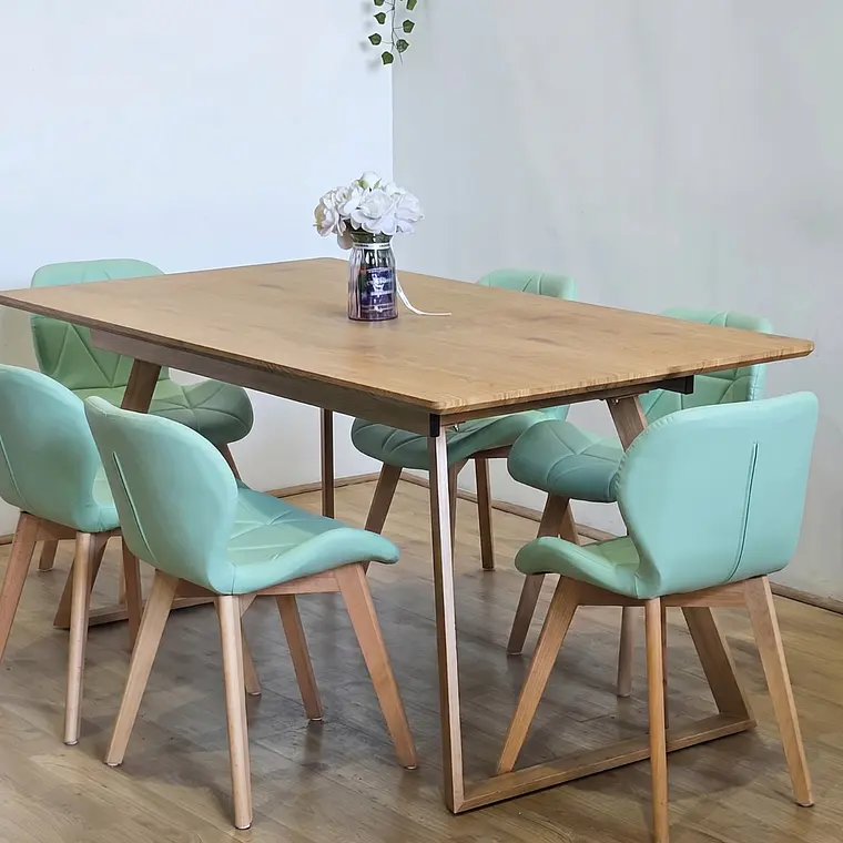 Comedor Mesa Expandible Rectangular + 6 Sillas Mariposas Ecocuero Wood 13