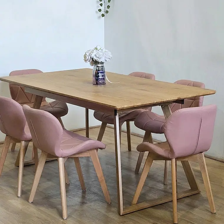 Comedor Mesa Expandible Rectangular + 6 Sillas Mariposas Ecocuero Wood 14