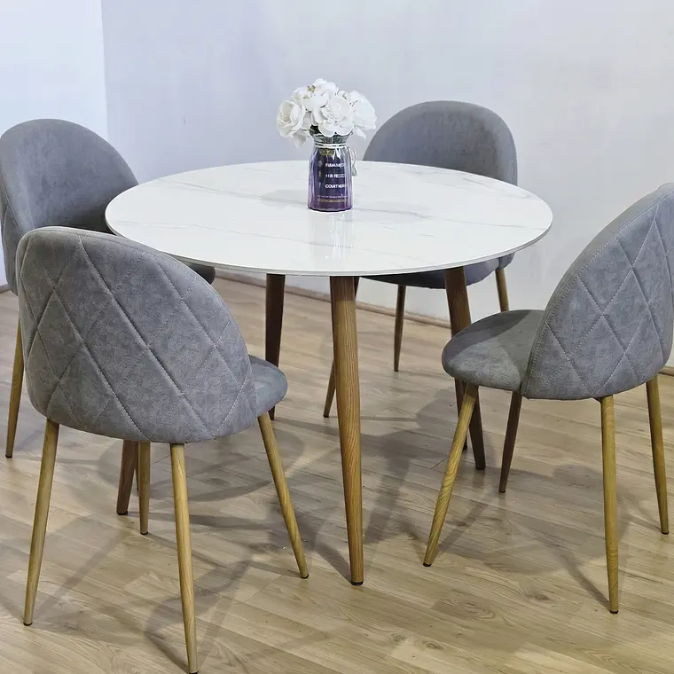 Comedor Mesa Mármol 80cms + 4 Sillas Bread Lino Wood 8
