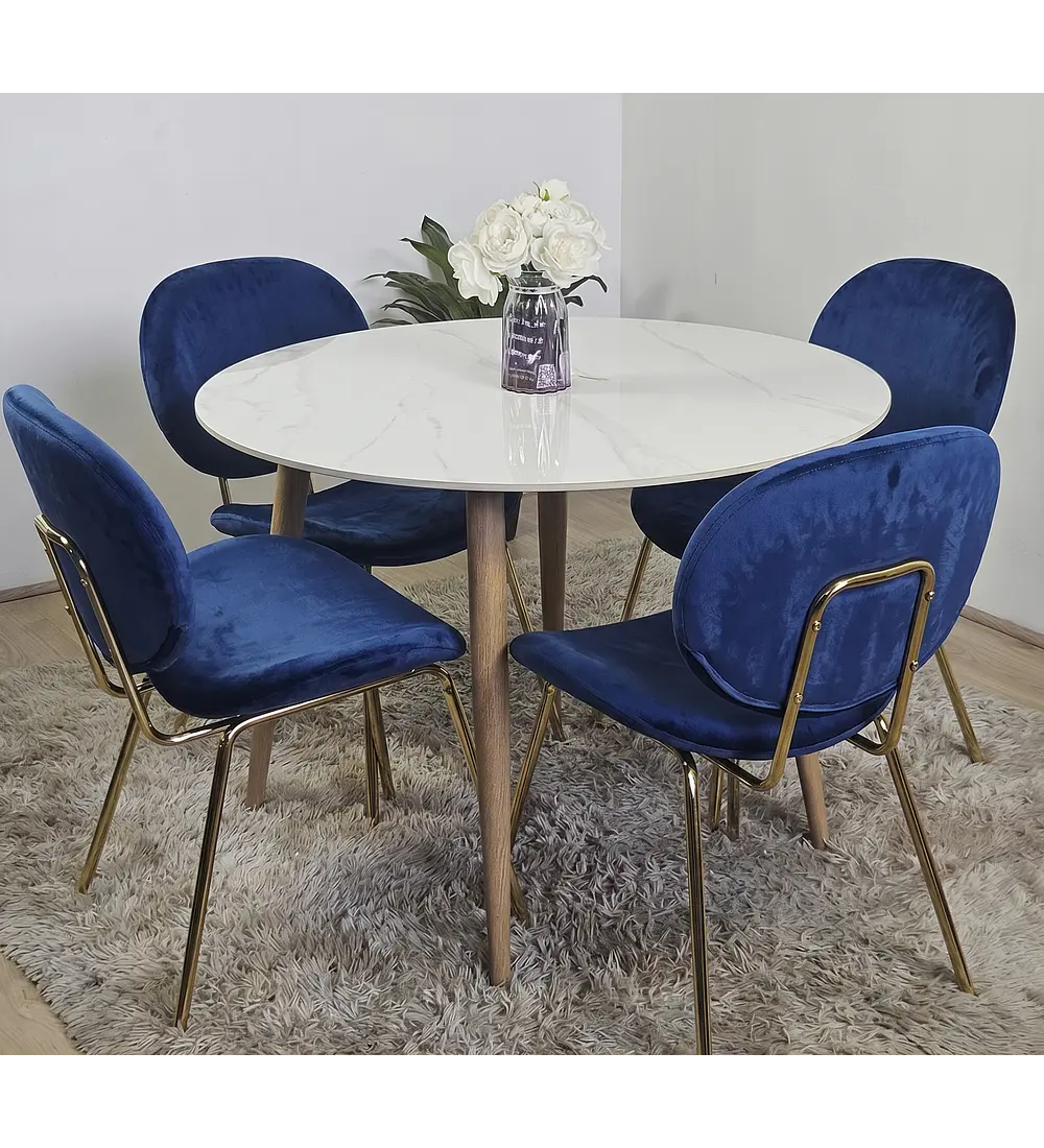 Comedor Mesa Mármol 100cm  + 4 Sillas Karu
