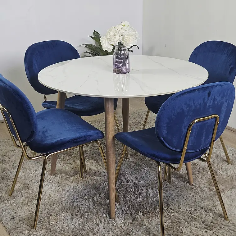 Comedor Mesa Mármol 100cm  + 4 Sillas Karu 8